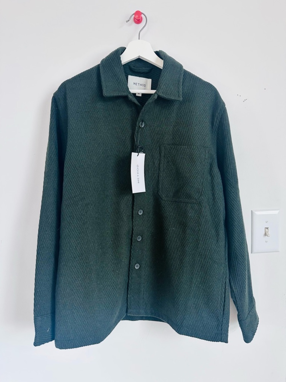 Method Herringbone Dark Green Casual Button-Down Shirt